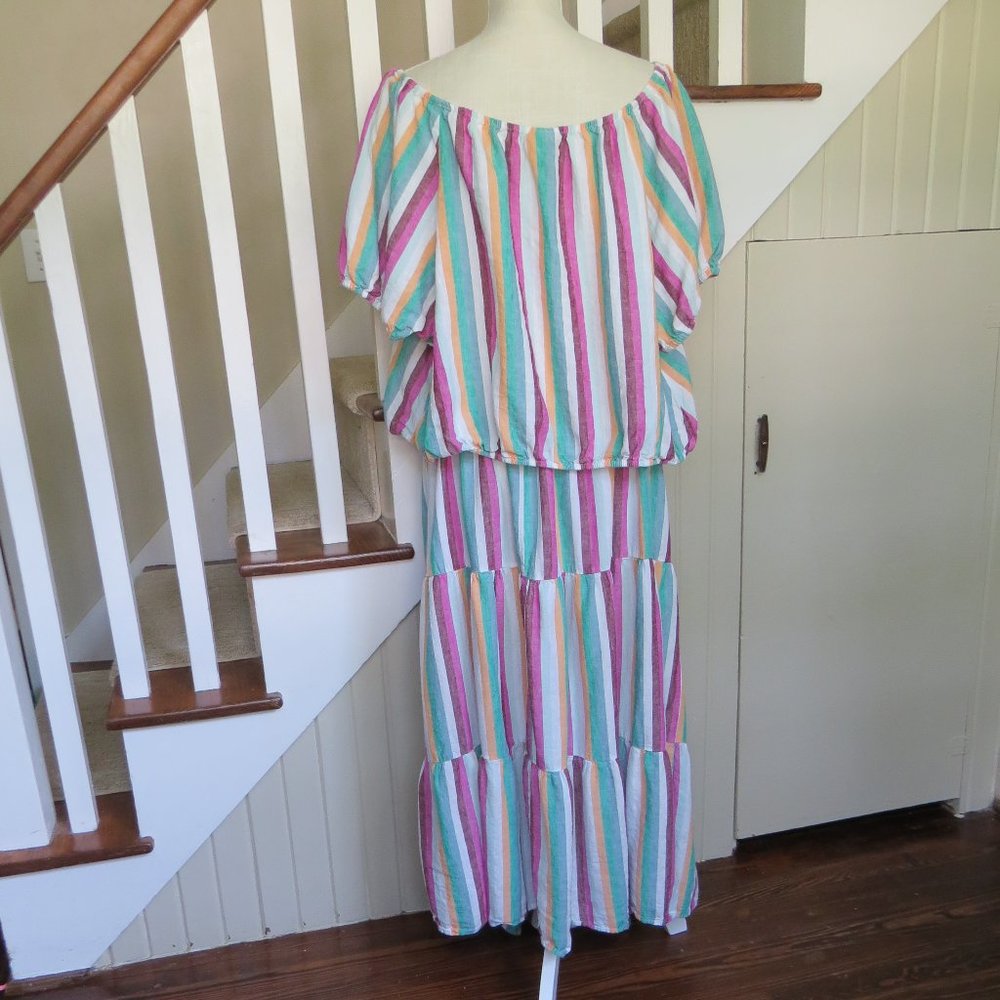 Ava & Viv Linen Blend Colorful Striped Skirt and Top Set - Top 4X/ Skirt 3X - Picture 6 of 12